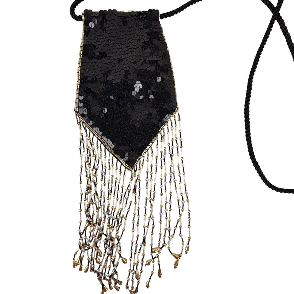 Vintage SHARMARK Las Vegas Evening Bag Sequin Beaded Fringe Pouch Crossbody Glam - Picture 3 of 10